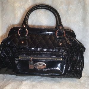 Christine price quilted black patent satchel bag